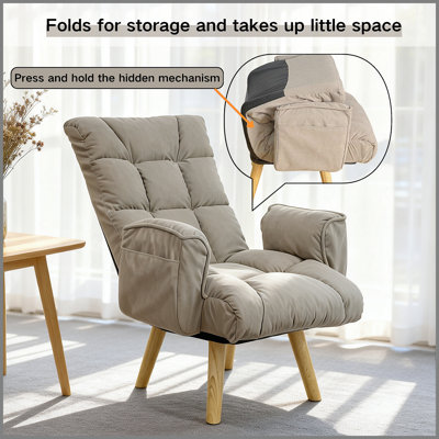 Chaise longue rotative à dossier réglable avec pieds en bois massif, tissu en laine d'agneau, assise confortable et relaxante, ergonomique, idéale pour les salons, les chambres à coucher, les appartements et autres