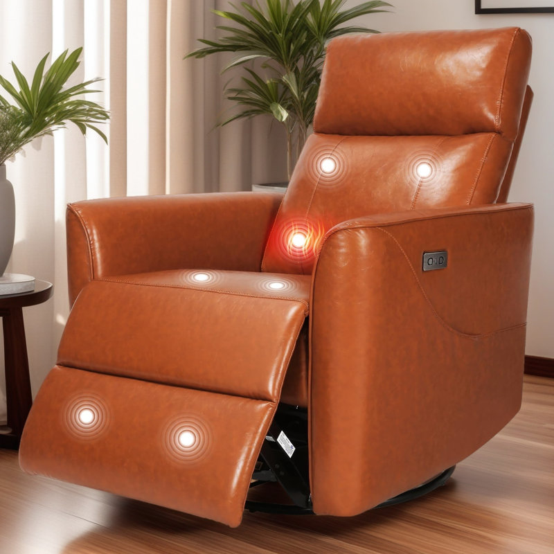 Fauteuil inclinable électrique de 30 po de largeur avec chaleur apaisante et massage, USB, Brun bronzé