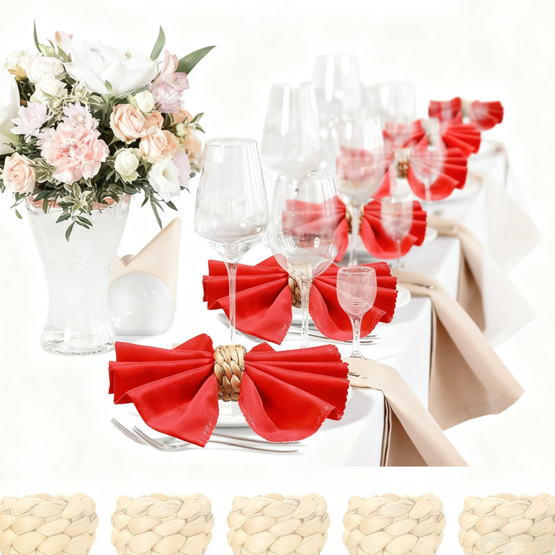 Ensemble de 24 anneaux de serviette tissés Boho, porte-serviettes en jacinthe d'eau en rotin naturel, décor de table de ferme rustique pour mariage, fête de l'Action de grâce