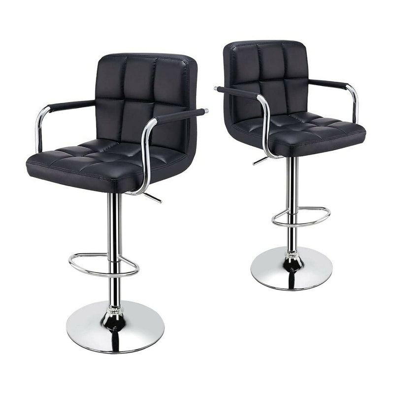 Swivel Upholstered Adjustable Height Counter Stool with Metal Frame, Black