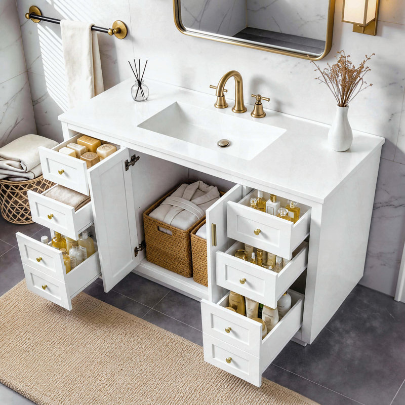 Meuble-lavabo de salle de bain de 48 pouces avec comptoir, White