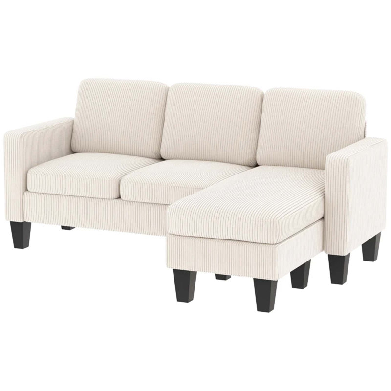 Canapé modulaire de luxe avec design en L peu encombrant, Orienté à droite, Velours côtelé blanc crème