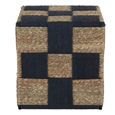 Contemporary Checkered Jute Cube Accent Stool