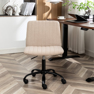 Fauteuil de bureau pivotant en tissu ergonomique avec pivot à 360 degrés, rembourrage en mousse épaisse, base en métal, revêtement beige, revêtement souple à hauteur réglable, rotation, gris stable, rembourrage confortable