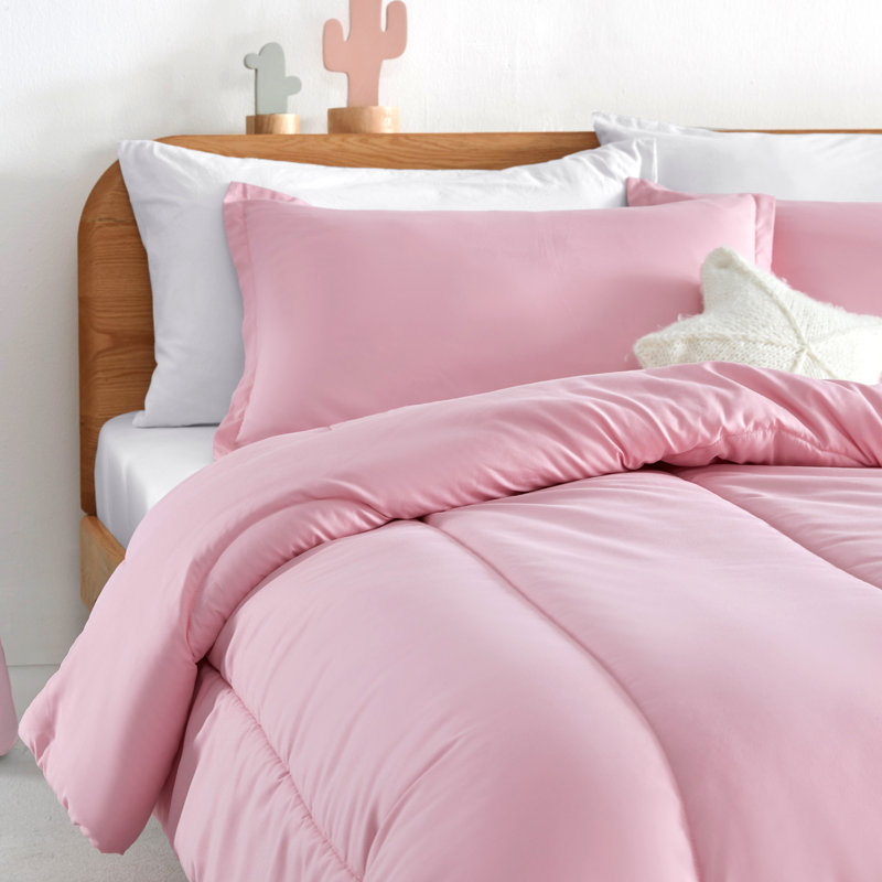 Twin Pink Microfiber Girls' Comforter and Sham Set