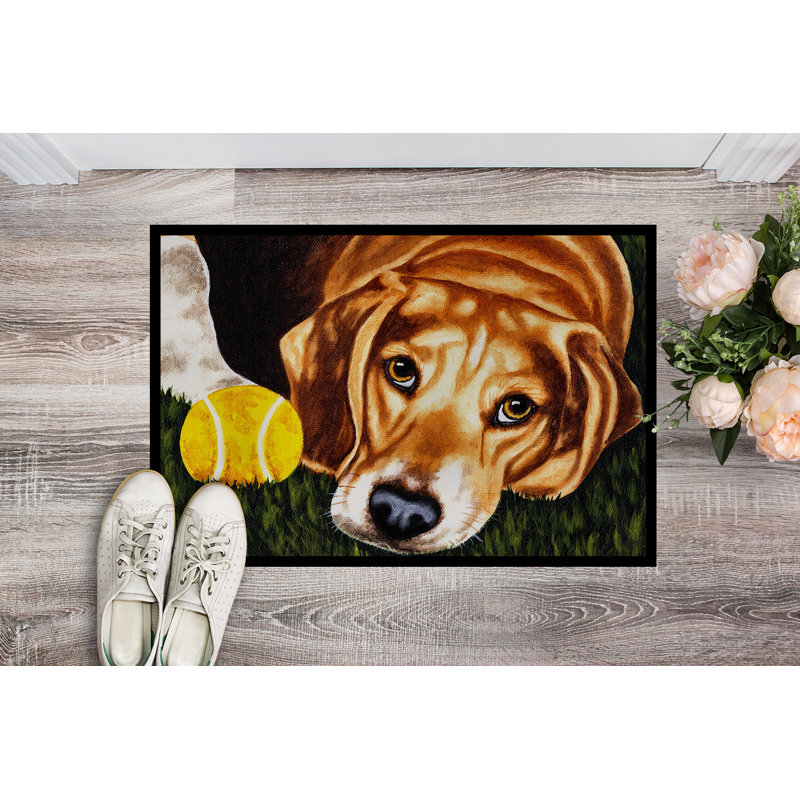 Tapis de porte antidérapant Have Ball Will Travel Beagle, Rectangle 1 pi 6 po x 2 pi 3 po