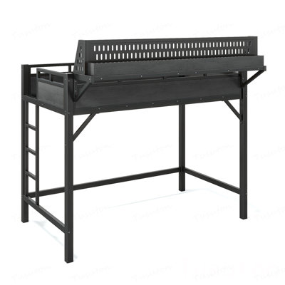 Structure de lit simple de taille mezzanine avec tablettes de rangement et panneau perforé, lit mezzanine en métal avec ports USB et lumières DEL, sécuritaire et robuste