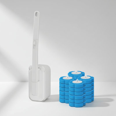 Brosse de toilette jetable, cuvette de toilette, produits de nettoyage de toilette, brosse de cuvette de toilette, brosse de toilette, brosse de toilette avec support, 48 recharges pour nettoyage et hygiénique (blanc)