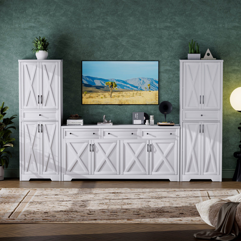 Ensemble de meuble télé mural multifonctionnel, une armoire télé et deux buffets