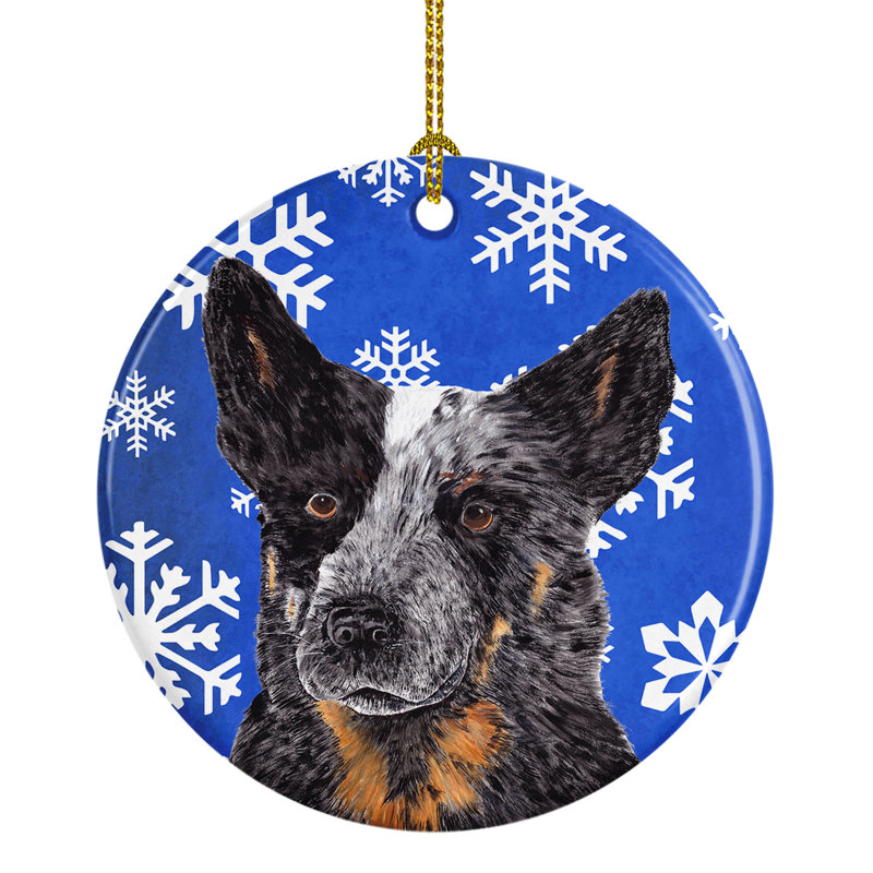 Ornement figurine suspendu pour chien en céramique australian bovin dog winter