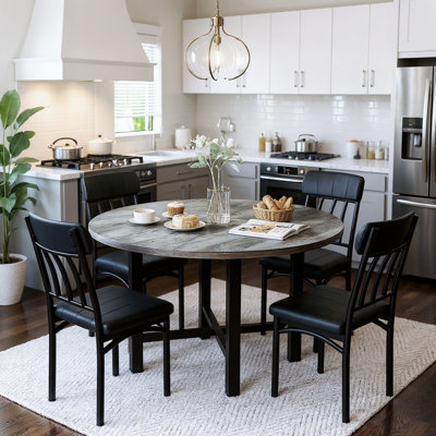 Round Dining Table Set For 4, 5-Piece Circle Kitchen Table And Chairs Set For 4,  Modern Round Dining Table With 4 Faux Leather Upholstered Chairs For Small Space, Kitchen, Breakfast Nook