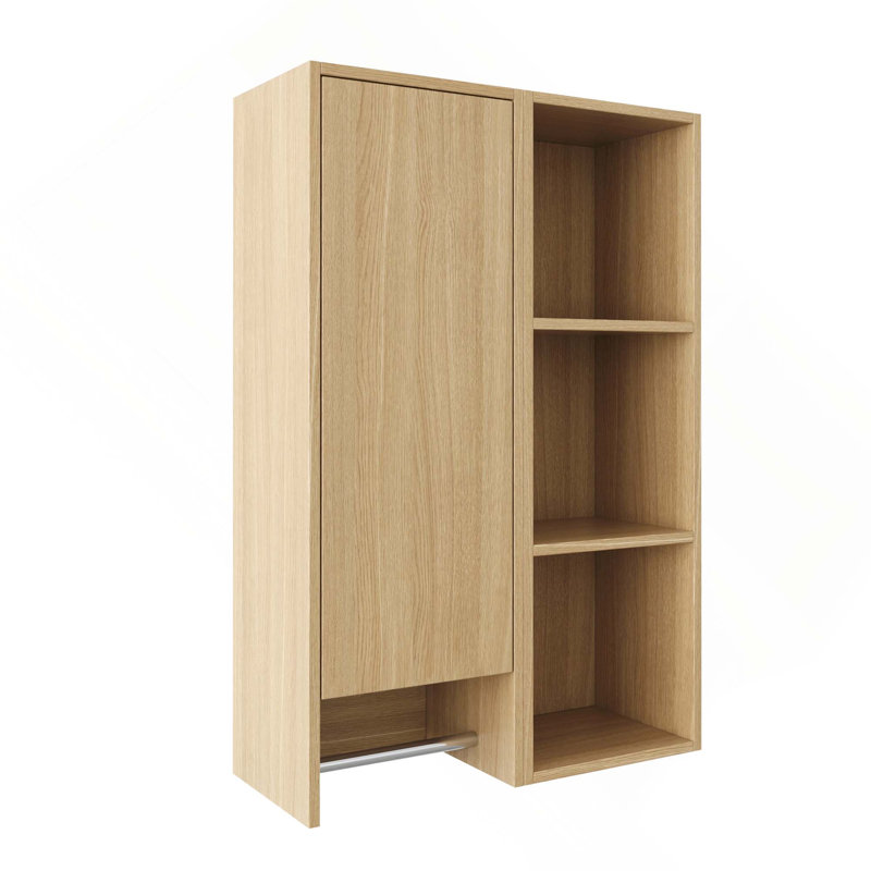 24-Inch Wall-Mounted Side Cabinet And Storage Shelves Combination With Soft Closing Door For Small Bathroom, Study, Storage Room