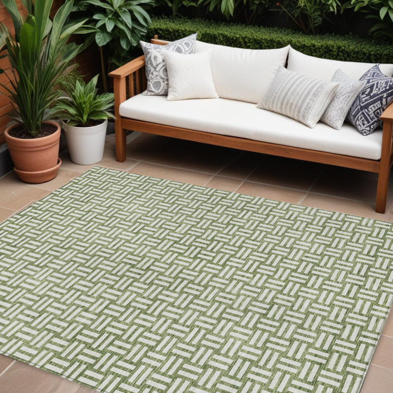 Tapis géométrique lavable intérieur / extérieur vert 9 pi x 12 pi
