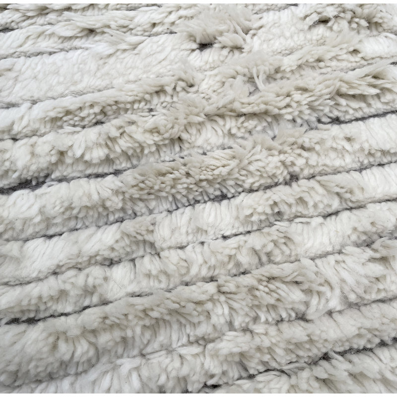 Tapis moelleux moelleux en laine noué à la main à motif marocain beige et ivoire, Rectangle 10 pi x 13 pi