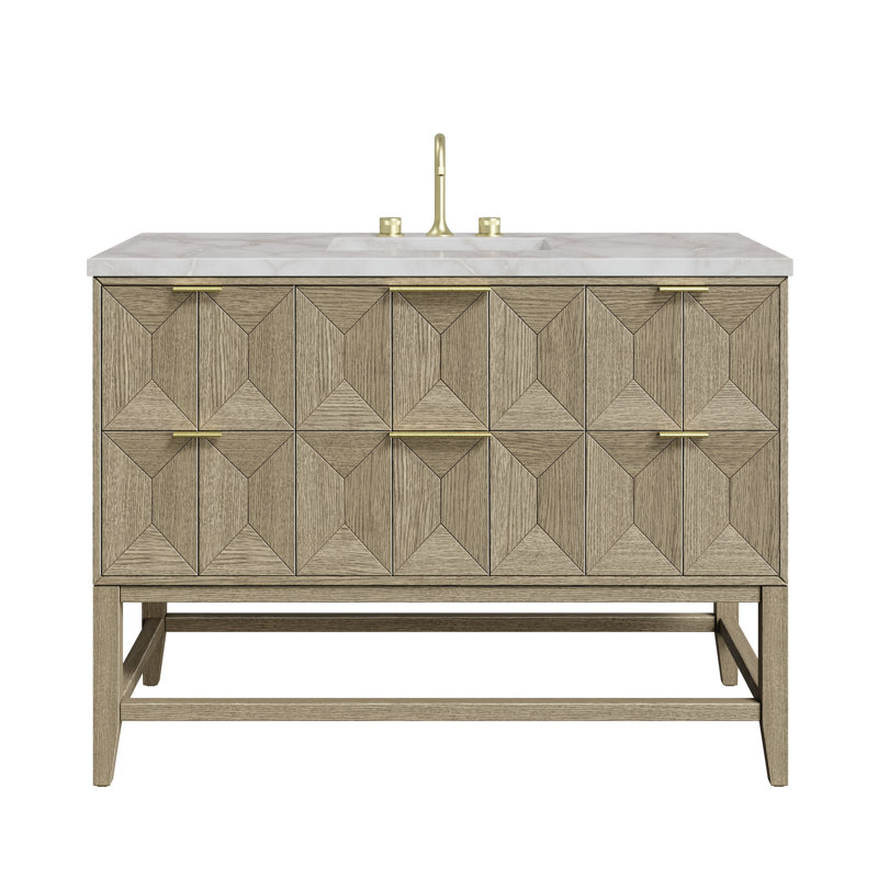 Emmeline 48'' Single Bathroom Vanity with Top, Victorian Silver Silestone, 8" Widespread
