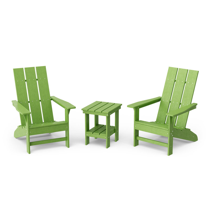 Avilez 3-Piece Modern Adirondack Set With Side Table, Lime Green
