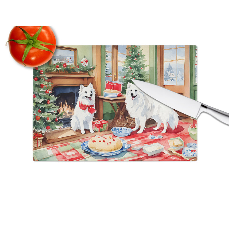 American Eskimo Christmas Cookies Glass Cutting Board