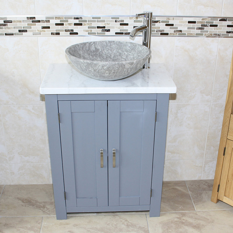 Quarryville 650mm Single Bathroom Vanity with Vessel Stone Basin, White