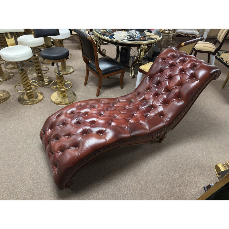 Paul Leather Chaise Lounge, Burgundy Genuine Leather