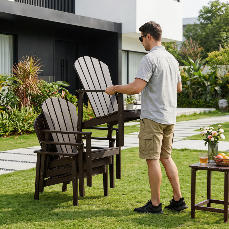 Abdinour Outdoor Adirondack Set, Coffee