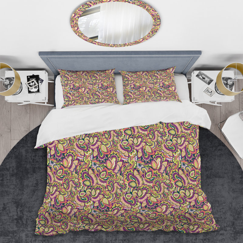 Cachemire floral multicolore - ensemble de housse de couette abstrait - microfibre de polyester