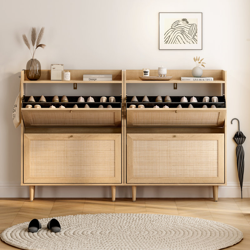 Armoire de rangement pour chaussures en bois 16 paires (ensemble de 2)