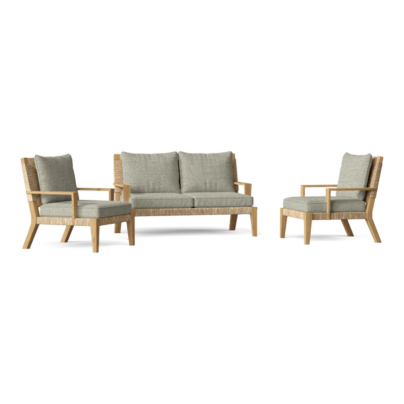 Hadley Outdoor 3 - Piece Conversation Set, Hadley Natural Rope, Perigold Play Sage