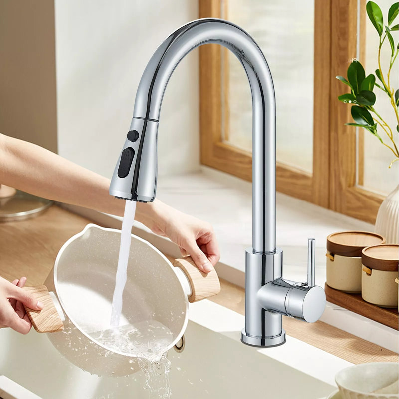 Kitchen Sink Faucet Pull Down Sprayer Swivel Spout Mixer Tap, Chrome