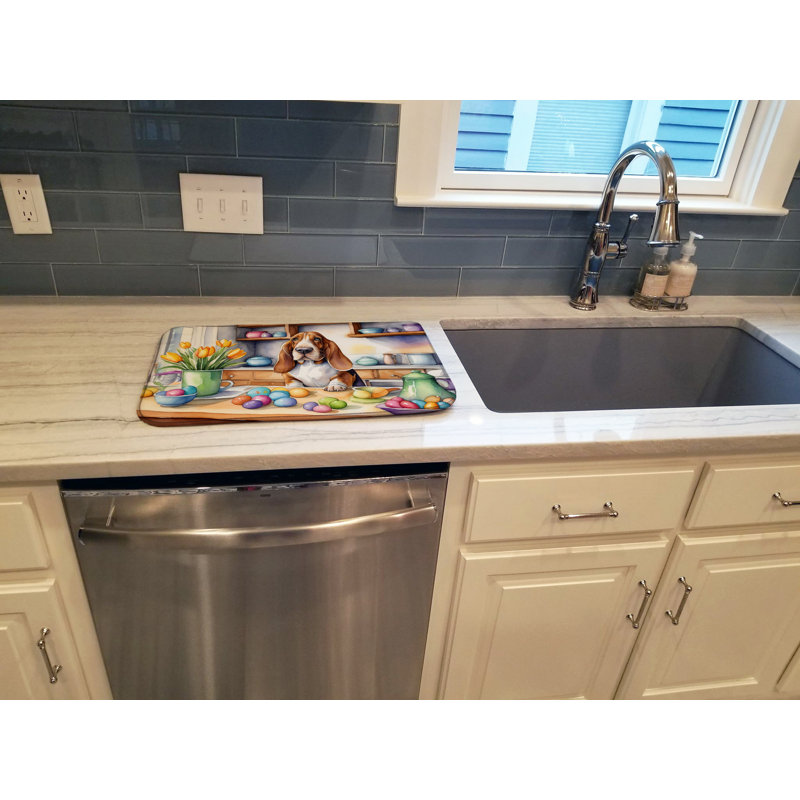 Decorating Easter Basset Hound Dish Drying Mat