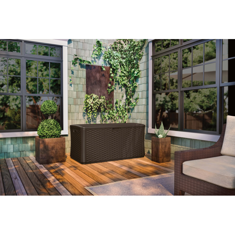 Suncast Extra Large Brown Wicker 134-Gallon Lockable Deck Box