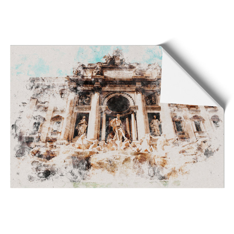 Trevi Fountain in Rome Watercolour - Frameless Print, 30cm H x 42cm W x 0.1cm D