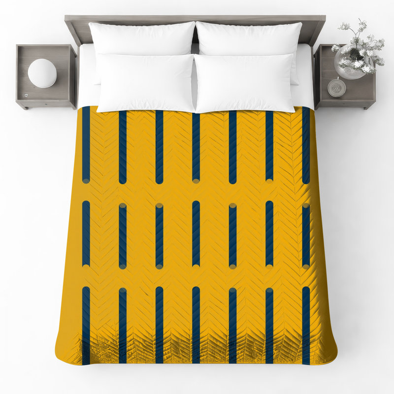 Yellow Blue Vertical Lines Quilted Bedspread All Sizes, Twin