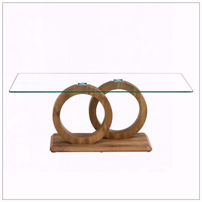 Table basse rectangulaire avec plateau en verre trempé et pieds en grain de bois (47,2 po)