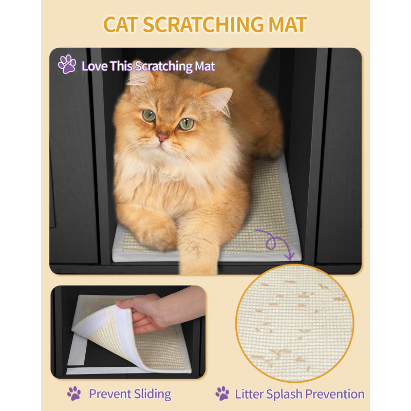 Cat Cabinet for 2 Cats, Cat Litter Box Cabinet, Hidden with Double Rooms, with Storage Space, Plush Balls, Can Be Used as a TV Cabinet, 55.12 x 18.90 x 24.41 in, Black and Gold