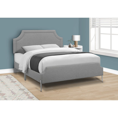 Bed Queen Size Platform Bedroom Frame Upholstered Linen Look Metal Legs, Gray/Chrome -  Red Barrel StudioÂ®, 8CEA793095B64C6391B92D5580B6C978