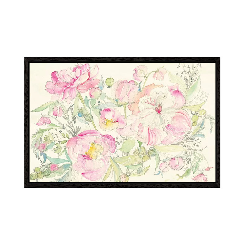 Peony Garden by Kristy Rice - Painting on Canvas, 101.6cm H x 152.4cm W x 3.81cm D, Black Framed
