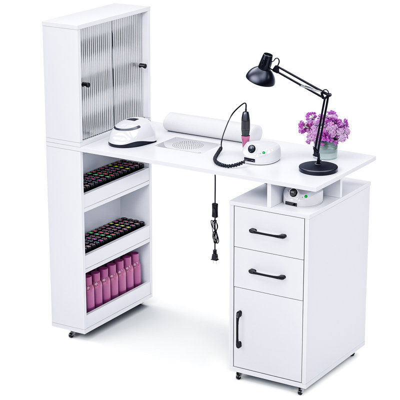 Table de manucure Leffingwell, table de manucure professionnelle pour Nail Tech avec vitrine visible avec collecteur de poussière, coussin de poignet