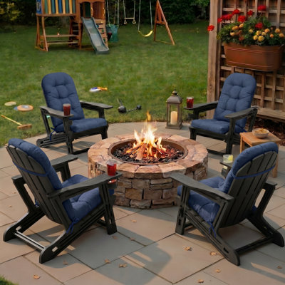Outdoor HDPE Adirondack Chair Set With Removable Cushions And Cup Holder(Set of 4)