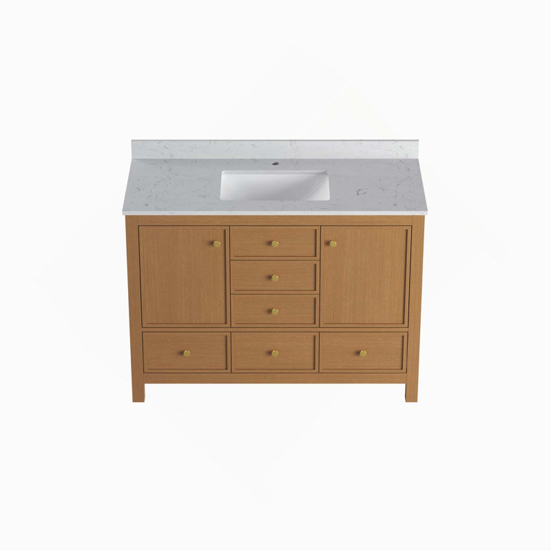 Meuble-lavabo double avec portes et tiroirs, Chêne, 48"
