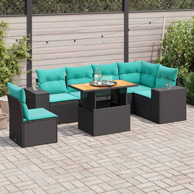  7 Piece Patio Sofa Set With Cushions Black Poly Rattan