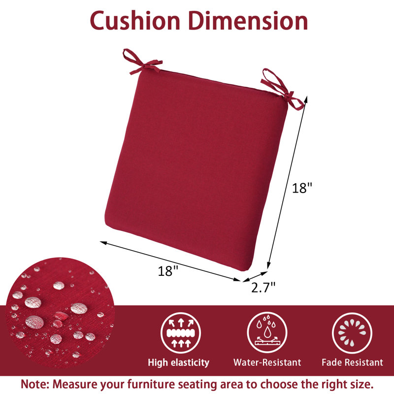 18" x 18" Outdoor/Indoor Dining Chair Cushions (4 Pack) - Water Resistant Design, Red