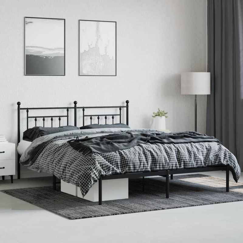 Braxden 12" Metal Bed Frame with Headboard No Mattress, King, Black