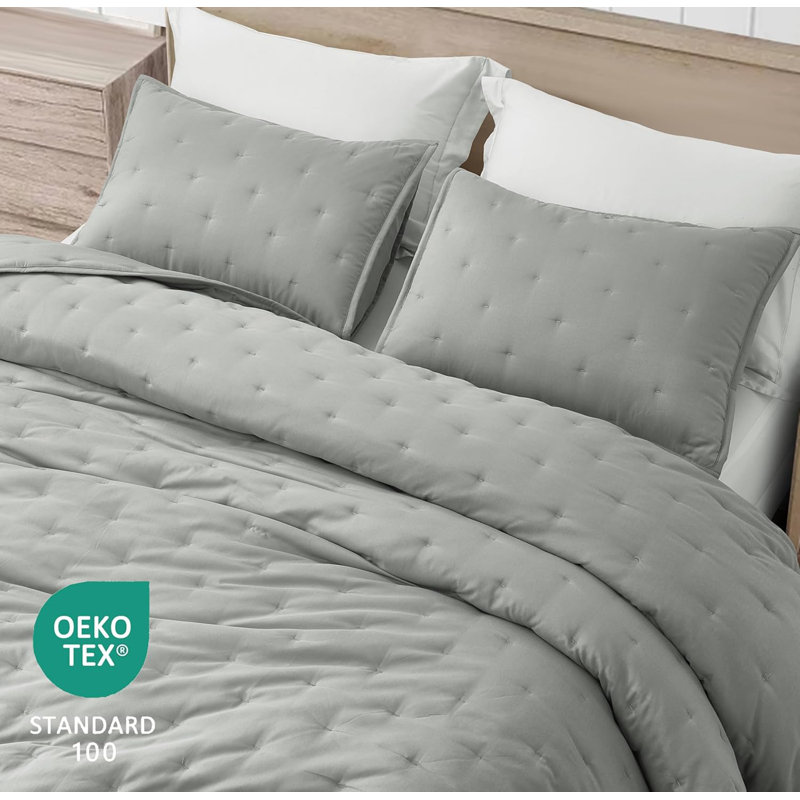 Glen Lightweight Cooling Rayon Derived from Bamboo Blended Crescent Quilt Set, King Quilt + 2 King Shams, Light Gray