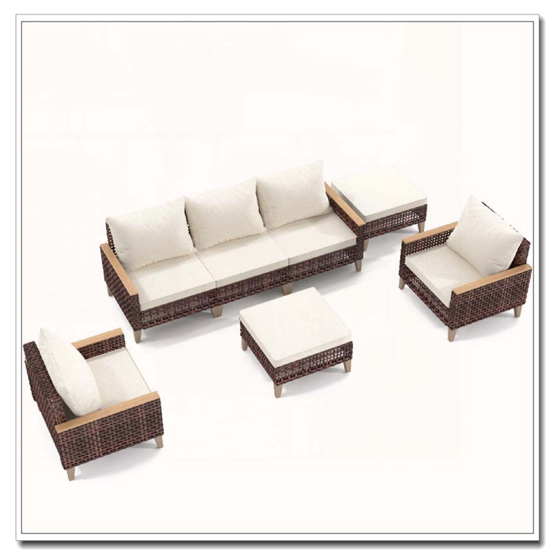 High Footed 7-Seat Rattan Outdoor Sofa Set with 4-Inch Cushions
