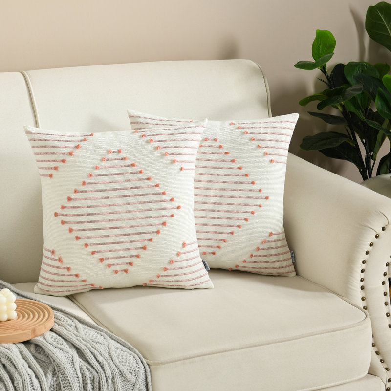 Boho Pillow Covers Boho Farmhouse Decorative Accent Woven Pillow Covers for Couch Bed Living Room Home Decor, 18'' x 18''