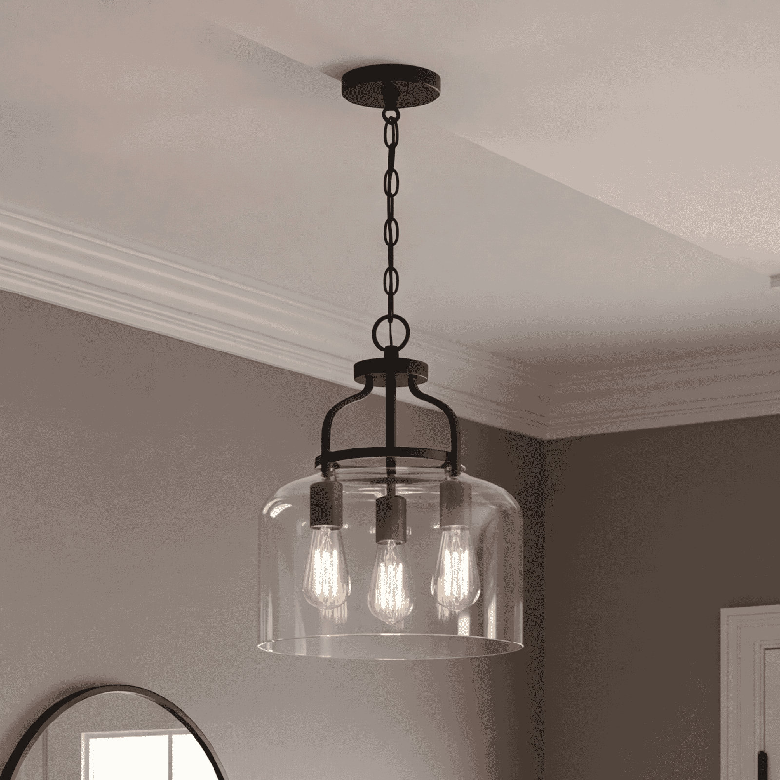 Breena Dimmable 3-Light Pendant, Matte Black, White