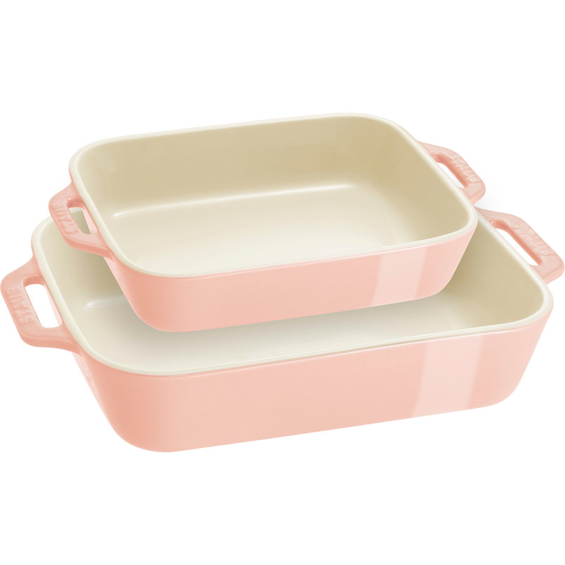 Staub Light Pink Ceramic Rectangular Baking Dish Set