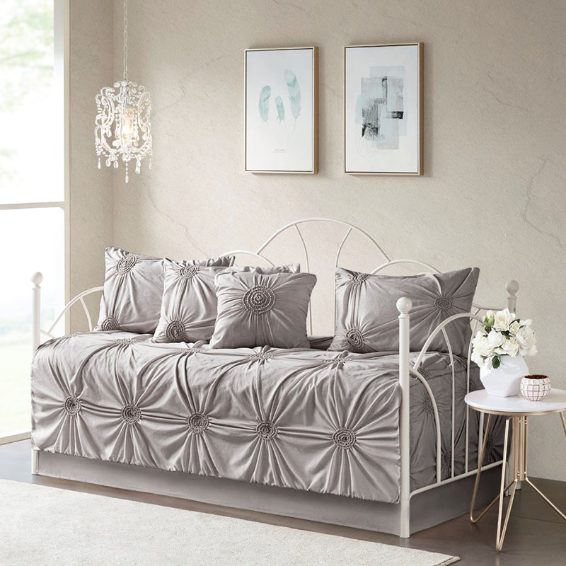 Housse de lit de jour réversible gris foncé avec coussins diamant inclus