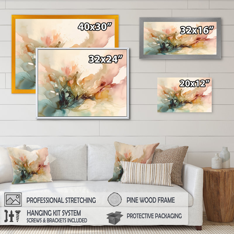 Impressions florales délicates II - Art encadré floral, H 30 po x l 40 po x P 1,5 po, Toile tendue
