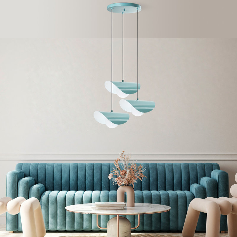 Elegant Adjustable Chandelier, Turquoise Metal Body, 19.7 in Diameter | Height: 29.5 - 44.1 in | Base Plate Ø11.8 x 1.2 in | 3 x E27 Socket (Max 40W) | Stylish Lighting for Modern Living Spaces, IP20 Rated